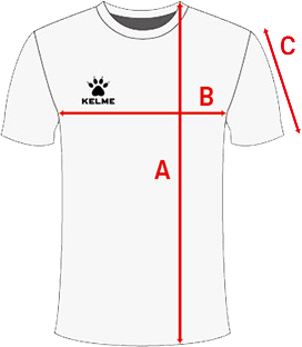 Jersey Top Measurement Diagram (A: Length, B: Chest, C: Sleeve)